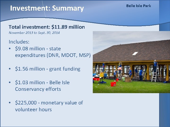 Investment: Summary Total investment: $11. 89 million November 2013 to Sept. 30, 2014 Includes:
