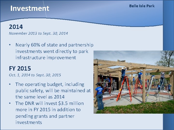 Investment 2014 November 2013 to Sept. 30, 2014 • Nearly 60% of state and