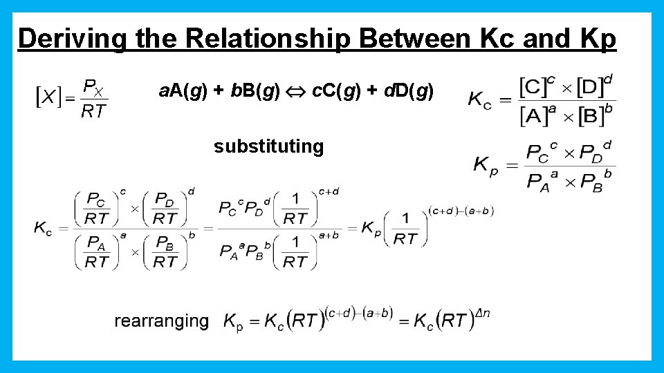 Deriving the Relationship Between Kc and Kp a. A(g) + b. B(g) c. C(g)