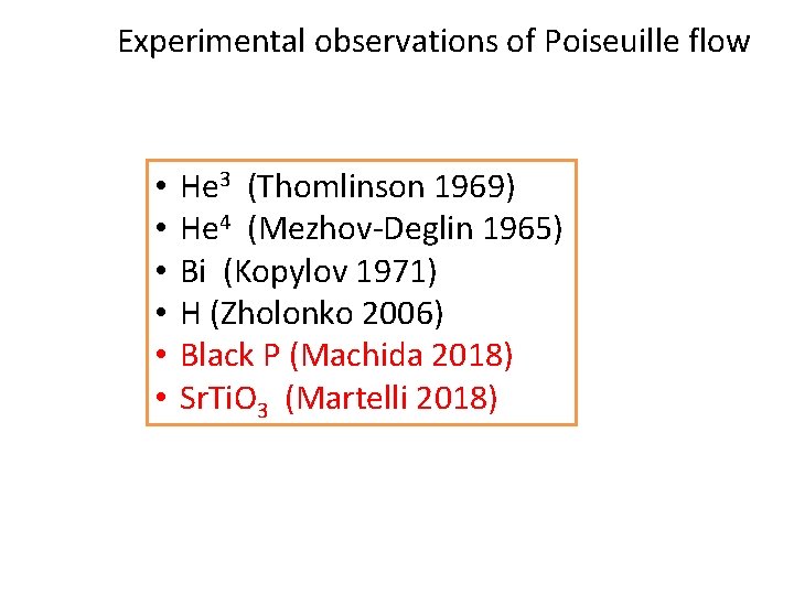Experimental observations of Poiseuille flow • • • He 3 (Thomlinson 1969) He 4