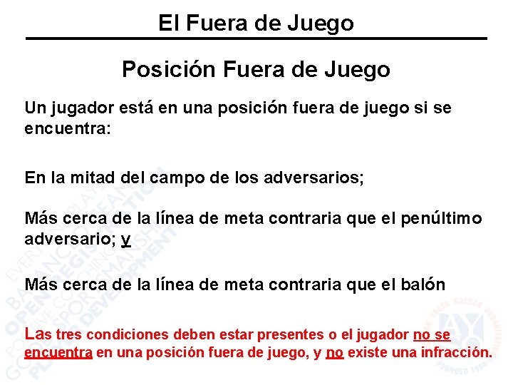 El Fuera de Juego Posición Fuera de Juego Un jugador está en una posición