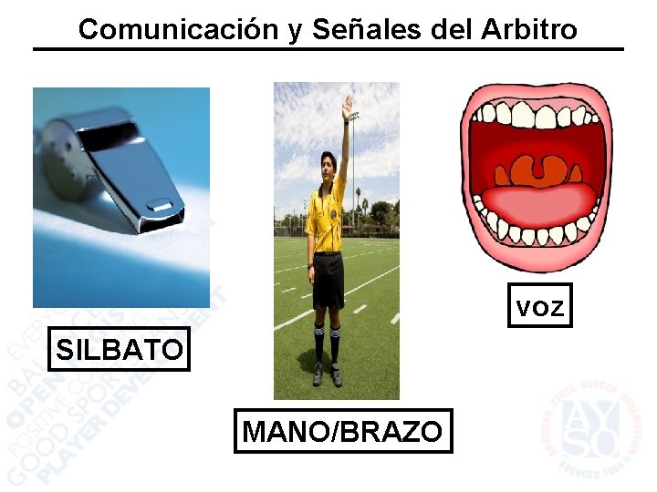 Comunicación y Señales del Arbitro voz SILBATO MANO/BRAZO 