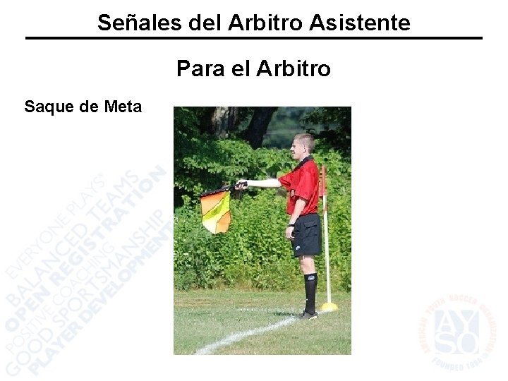 Señales del Arbitro Asistente Para el Arbitro Saque de Meta 