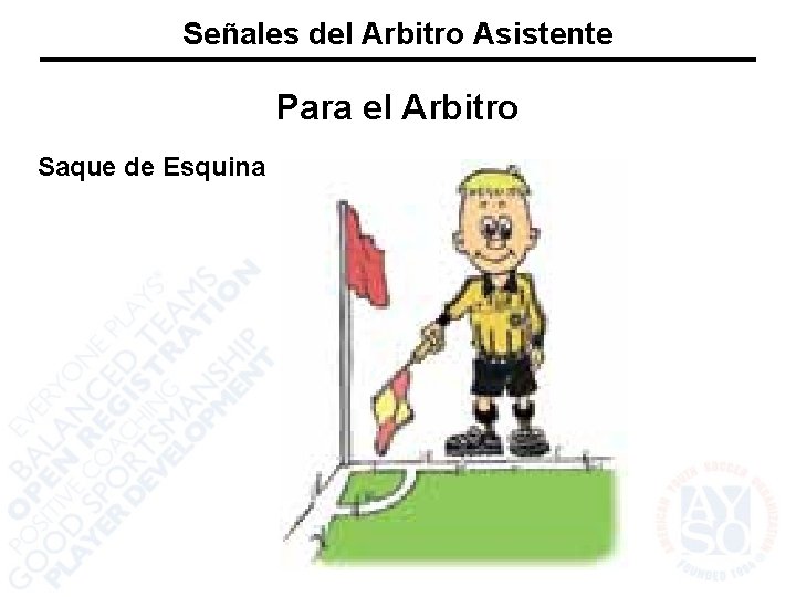 Señales del Arbitro Asistente Para el Arbitro Saque de Esquina 