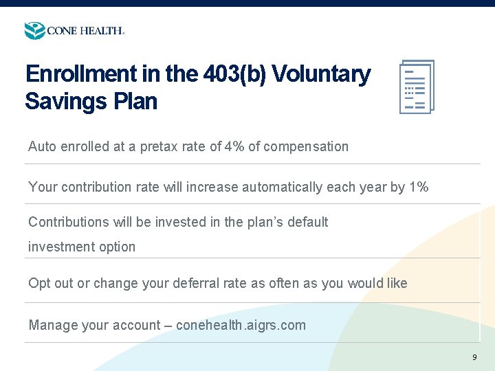 Enrollment in the 403(b) Voluntary Savings Plan Auto enrolled at a pretax rate of
