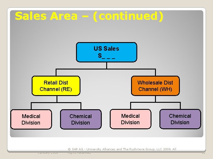 Sales Area – (continued) US Sales S_ _ _ Retail Dist Channel (RE) Medical