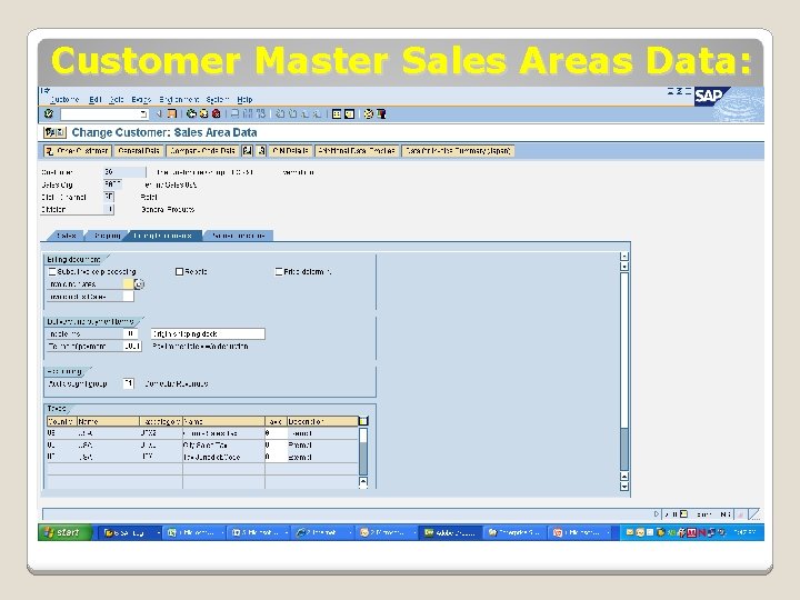 Customer Master Sales Areas Data: 