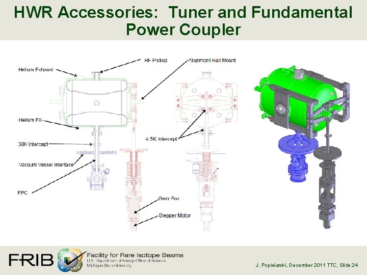 HWR Accessories: Tuner and Fundamental Power Coupler J. Popielarski, December 2011 TTC, Slide 24
