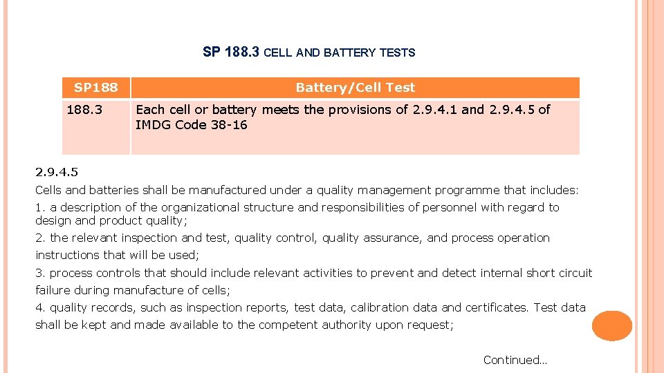 SP 188. 3 CELL AND BATTERY TESTS SP 188. 3 Battery/Cell Test Each cell SP 188. 3 CELL AND BATTERY TESTS SP 188. 3 Battery/Cell Test Each cell
