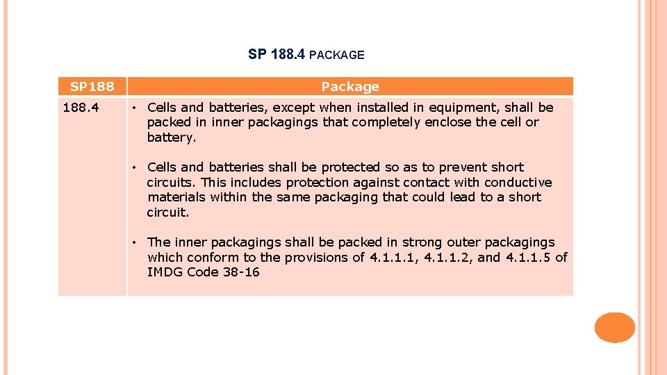 SP 188. 4 PACKAGE SP 188. 4 Package • Cells and batteries, except when SP 188. 4 PACKAGE SP 188. 4 Package • Cells and batteries, except when