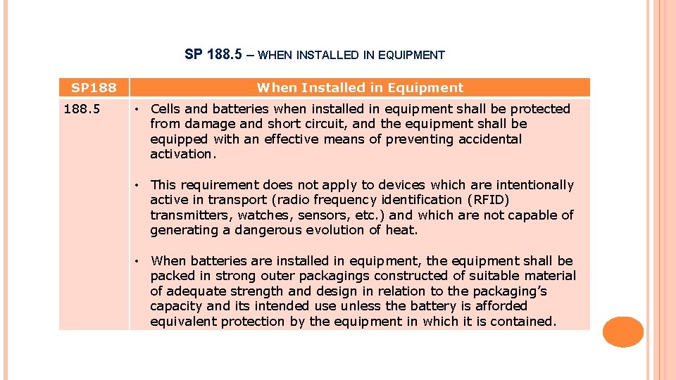 SP 188. 5 – WHEN INSTALLED IN EQUIPMENT SP 188. 5 When Installed in SP 188. 5 – WHEN INSTALLED IN EQUIPMENT SP 188. 5 When Installed in
