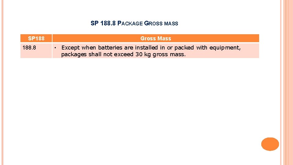 SP 188. 8 PACKAGE GROSS MASS SP 188. 8 Gross Mass • Except when SP 188. 8 PACKAGE GROSS MASS SP 188. 8 Gross Mass • Except when
