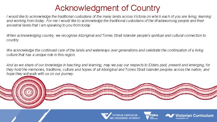 Acknowledgment of Country I would like to acknowledge the traditional custodians of the many