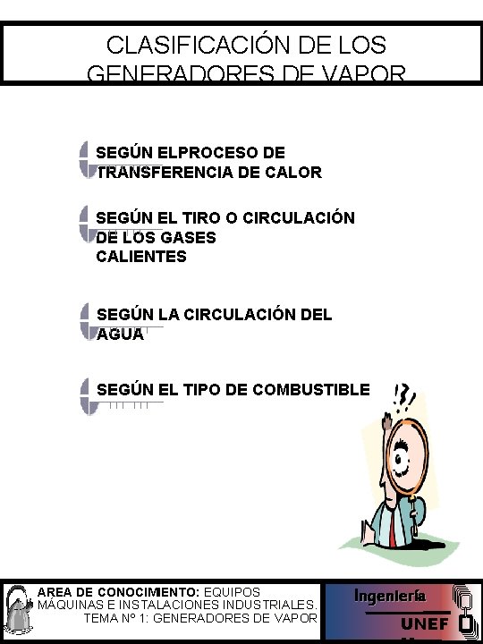 CLASIFICACIÓN DE LOS GENERADORES DE VAPOR SEGÚN ELPROCESO DE TRANSFERENCIA DE CALOR SEGÚN EL