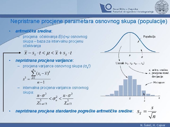 Nepristrane procjene parametara osnovnog skupa (populacije) • aritmetička sredina: – procjena očekivanja E(x)=µ osnovnog