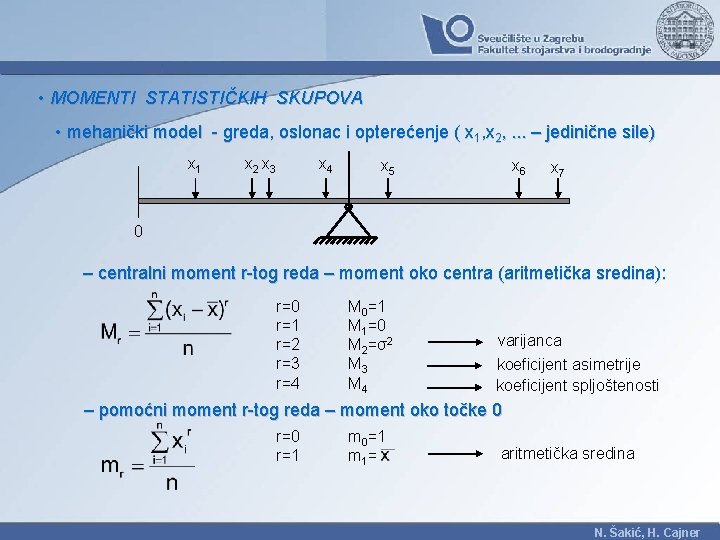  • MOMENTI STATISTIČKIH SKUPOVA • mehanički model - greda, oslonac i opterećenje (