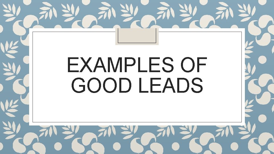 EXAMPLES OF GOOD LEADS 