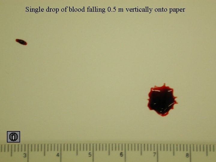 Single drop of blood falling 0. 5 m vertically onto paper 0. 5 paper