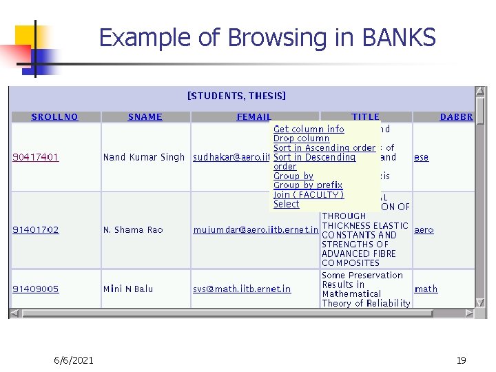 Example of Browsing in BANKS 6/6/2021 19 