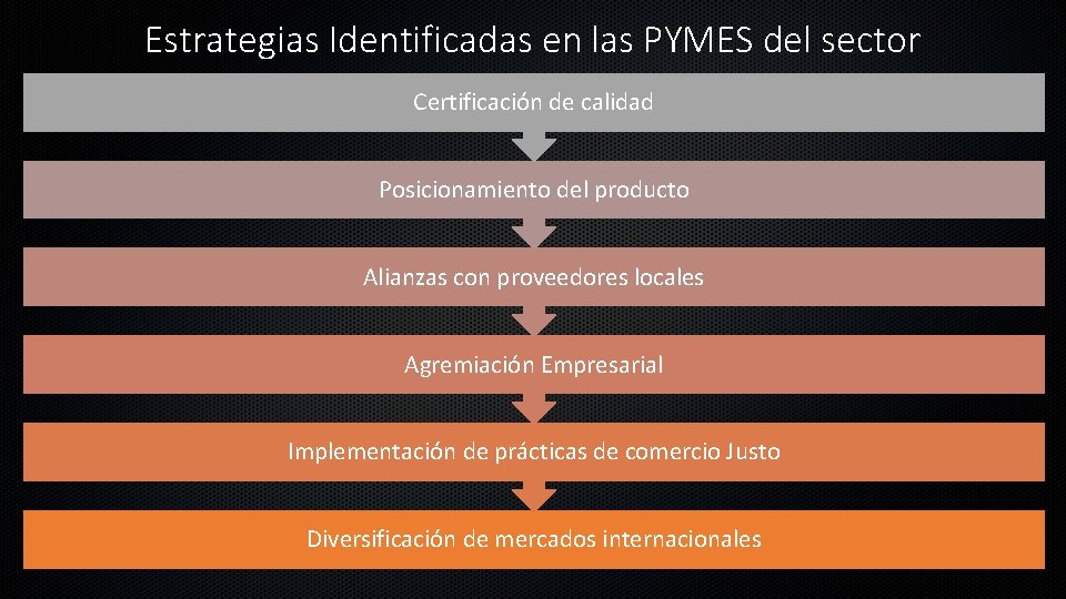 Estrategias Identificadas en las PYMES del sector Certificación de calidad Posicionamiento del producto Alianzas