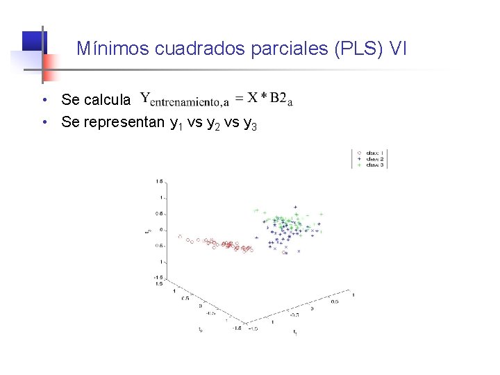 Mínimos cuadrados parciales (PLS) VI • Se calcula • Se representan y 1 vs