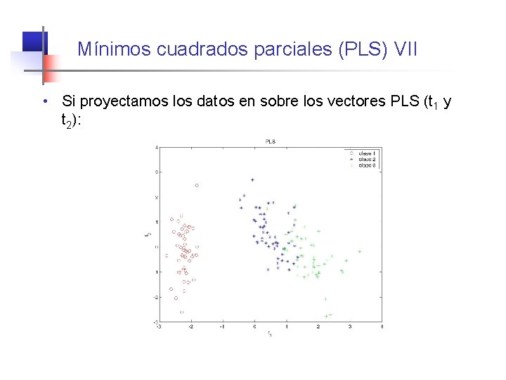 Mínimos cuadrados parciales (PLS) VII • Si proyectamos los datos en sobre los vectores