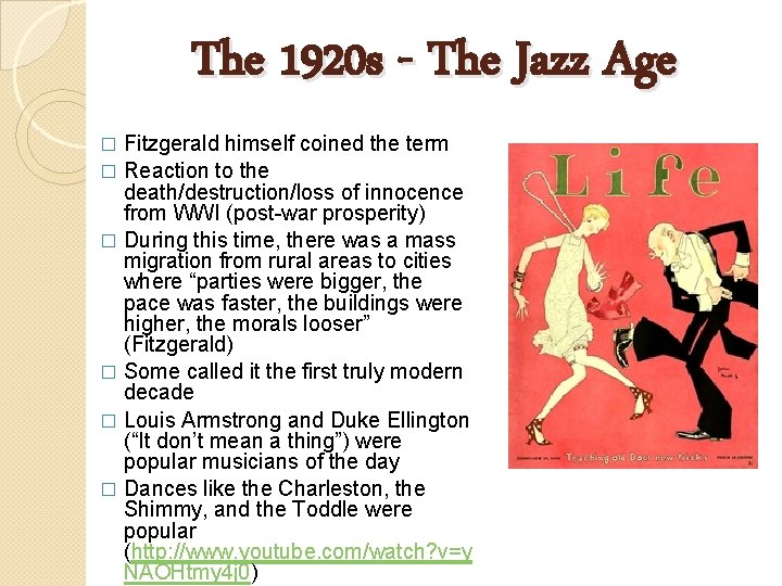 The 1920 s - The Jazz Age Fitzgerald himself coined the term � Reaction