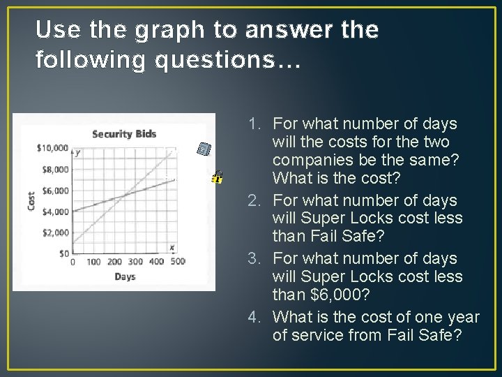 Use the graph to answer the following questions… Fail Safe Super Locks 1. For