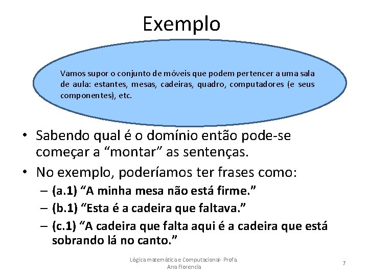 Exemplo Vamos supor o conjunto de móveis que podem pertencer a uma sala de