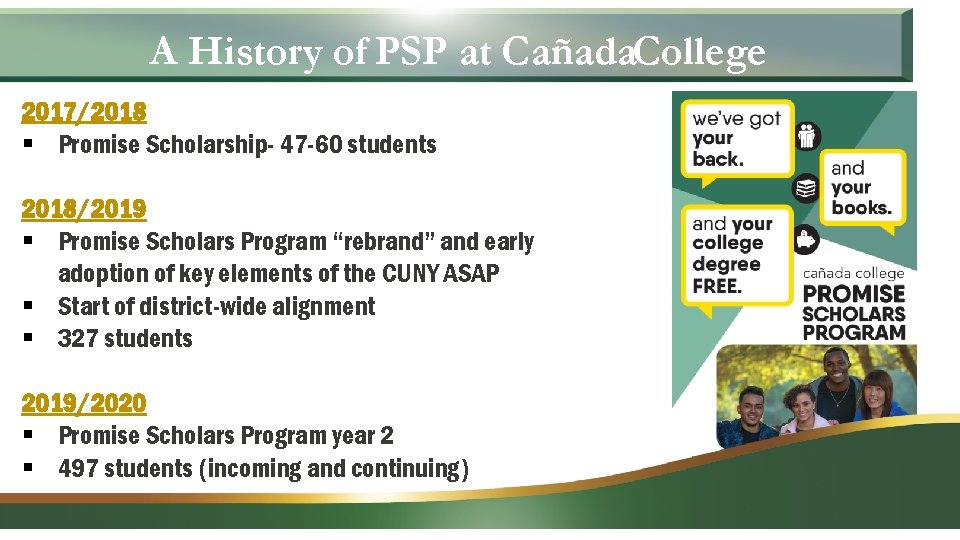 A History of PSP at Cañada. College 2017/2018 § Promise Scholarship- 47 -60 students