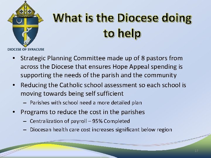 What is the Diocese doing to help • Strategic Planning Committee made up of