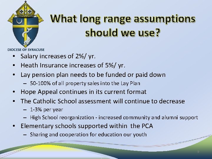 What long range assumptions should we use? • Salary increases of 2%/ yr. •