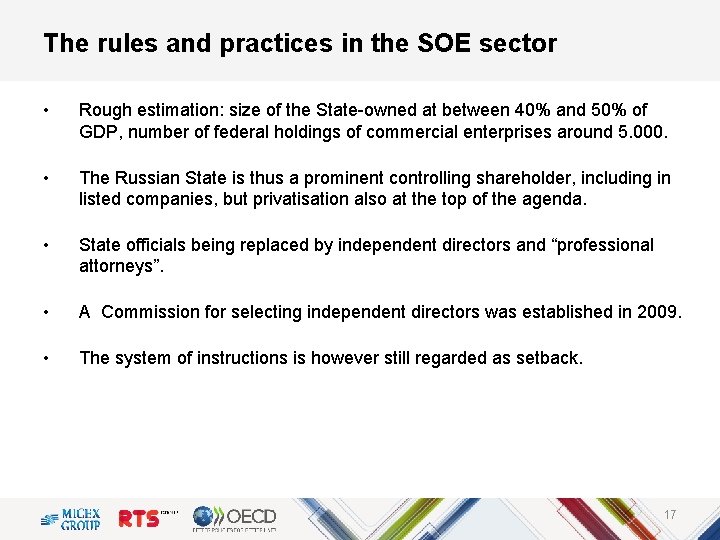 The rules and practices in the SOE sector • Rough estimation: size of the