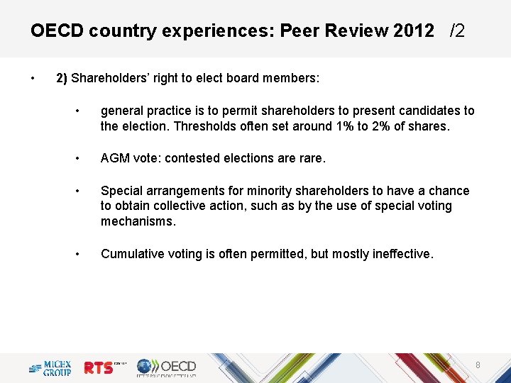 OECD country experiences: Peer Review 2012 /2 • 2) Shareholders’ right to elect board