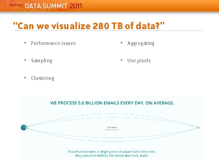 “Can we visualize 280 TB of data? ” • Performance issues • Aggregating • “Can we visualize 280 TB of data? ” • Performance issues • Aggregating •
