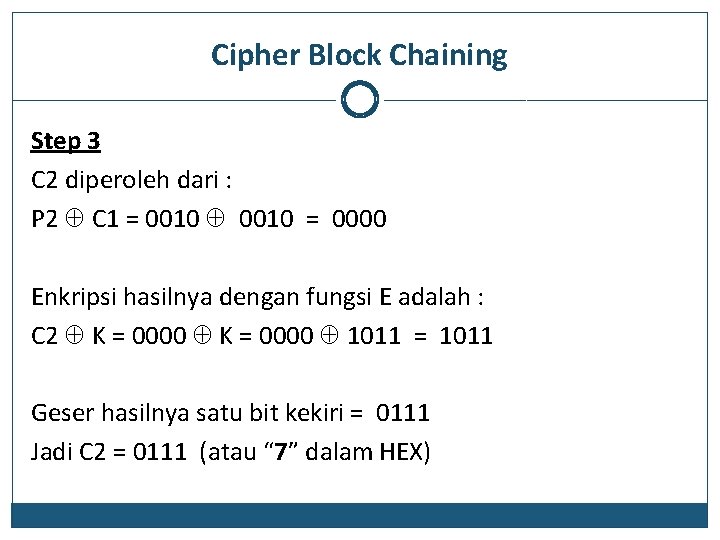 Cipher Block Chaining Step 3 C 2 diperoleh dari : P 2 C 1