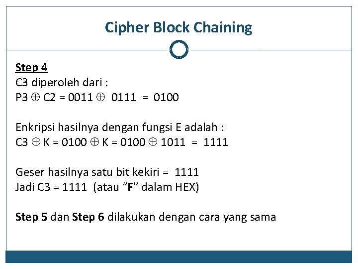 Cipher Block Chaining Step 4 C 3 diperoleh dari : P 3 C 2