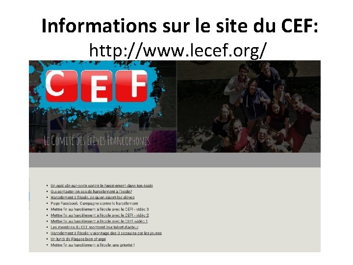 Informations sur le site du CEF: http: //www. lecef. org/ 