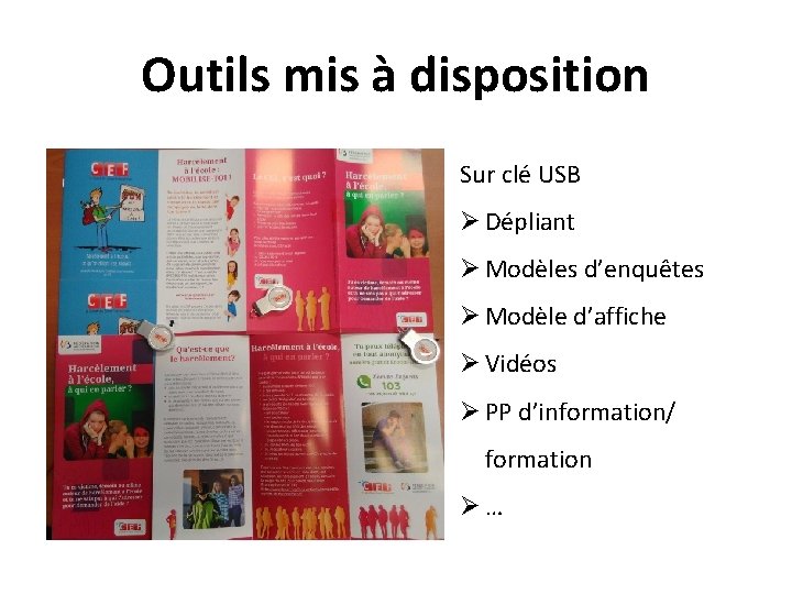 Outils mis à disposition Sur clé USB Ø Dépliant Ø Modèles d’enquêtes Ø Modèle