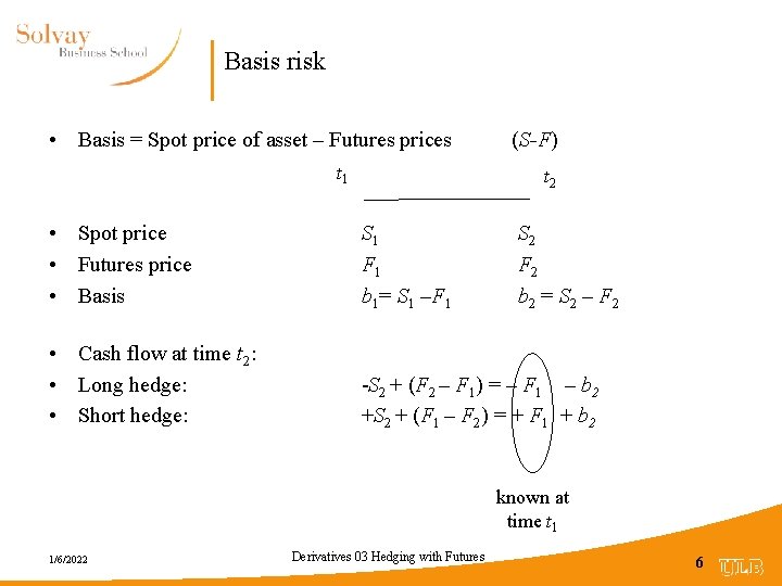 Basis risk • Basis = Spot price of asset – Futures prices t 1