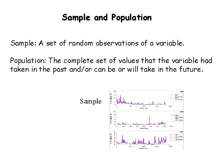 Sample and Population Sample: A set of random observations of a variable. Population: The