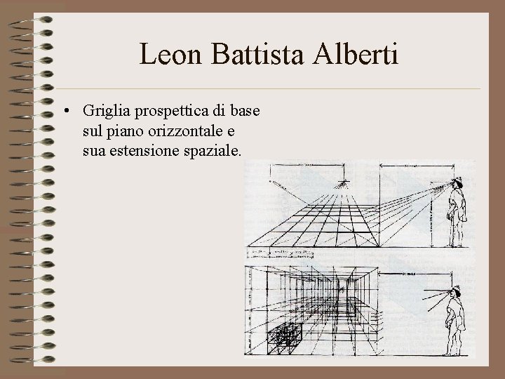 Leon Battista Alberti • Griglia prospettica di base sul piano orizzontale e sua estensione