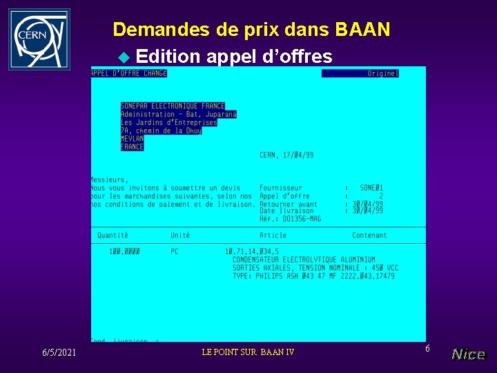 Demandes de prix dans BAAN u Edition appel d’offres 6/5/2021 LE POINT SUR BAAN
