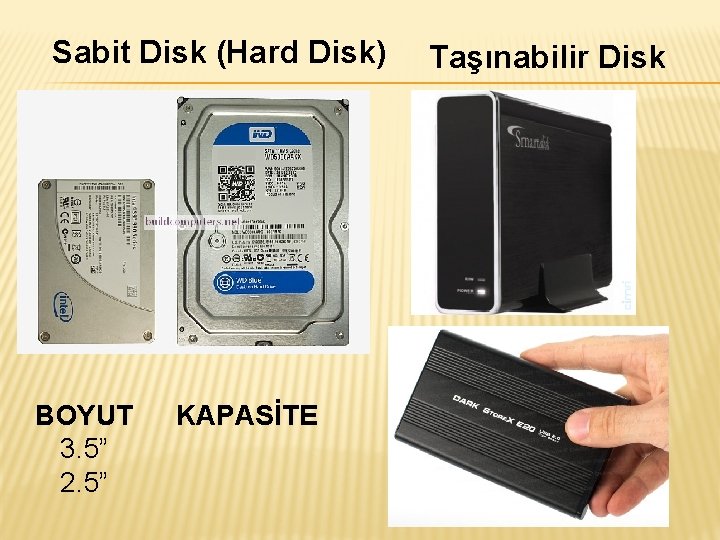 Sabit Disk (Hard Disk) BOYUT 3. 5” 2. 5” KAPASİTE Taşınabilir Disk 