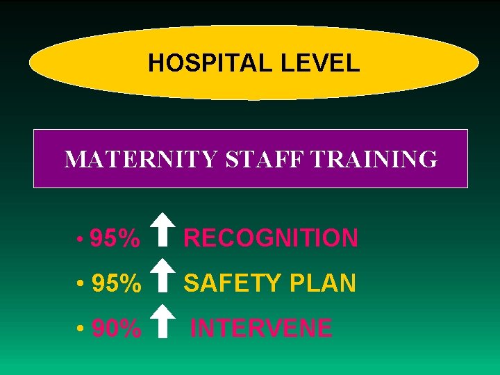 HOSPITAL LEVEL MATERNITY STAFF TRAINING • 95% RECOGNITION • 95% SAFETY PLAN • 90%