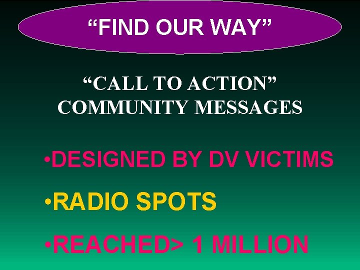 “FIND OUR WAY” “CALL TO ACTION” COMMUNITY MESSAGES • DESIGNED BY DV VICTIMS •