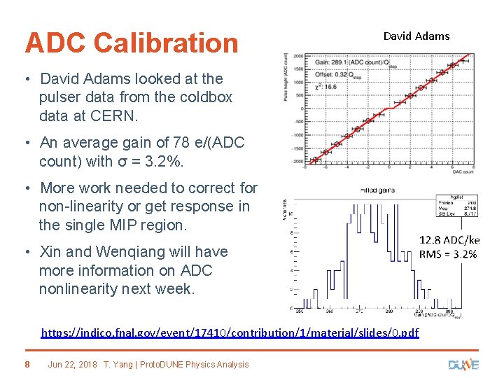 ADC Calibration David Adams • David Adams looked at the pulser data from the