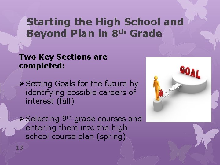 Starting the High School and Beyond Plan in 8 th Grade Two Key Sections