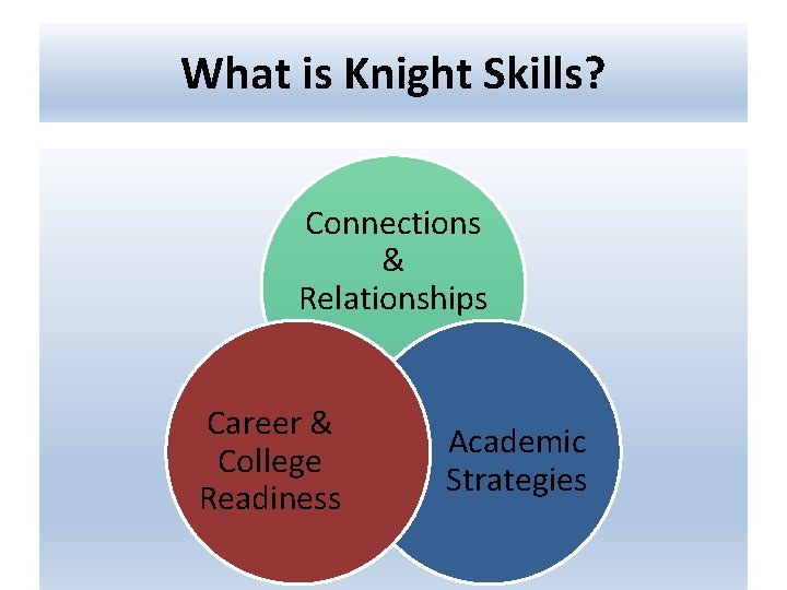 What is Knight Skills? Connections & Relationships Career & College Readiness Academic Strategies 
