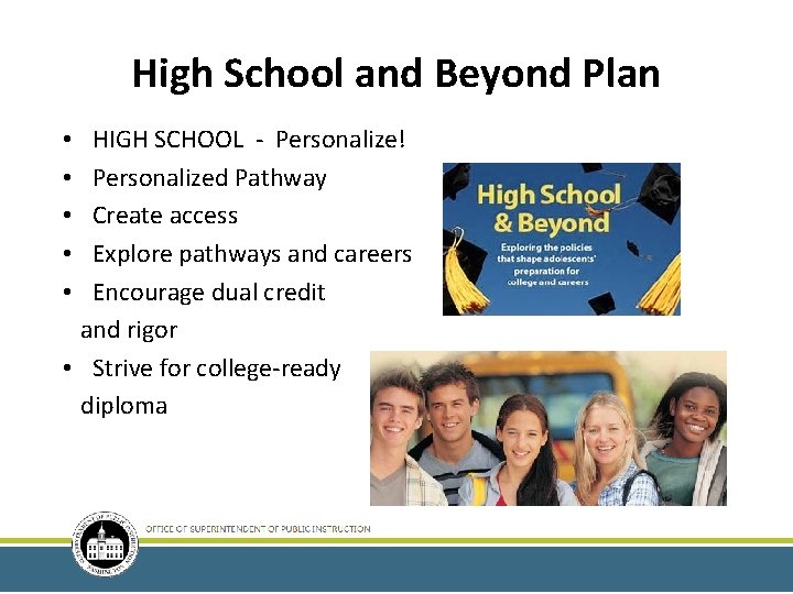 High School and Beyond Plan HIGH SCHOOL - Personalize! Personalized Pathway Create access Explore